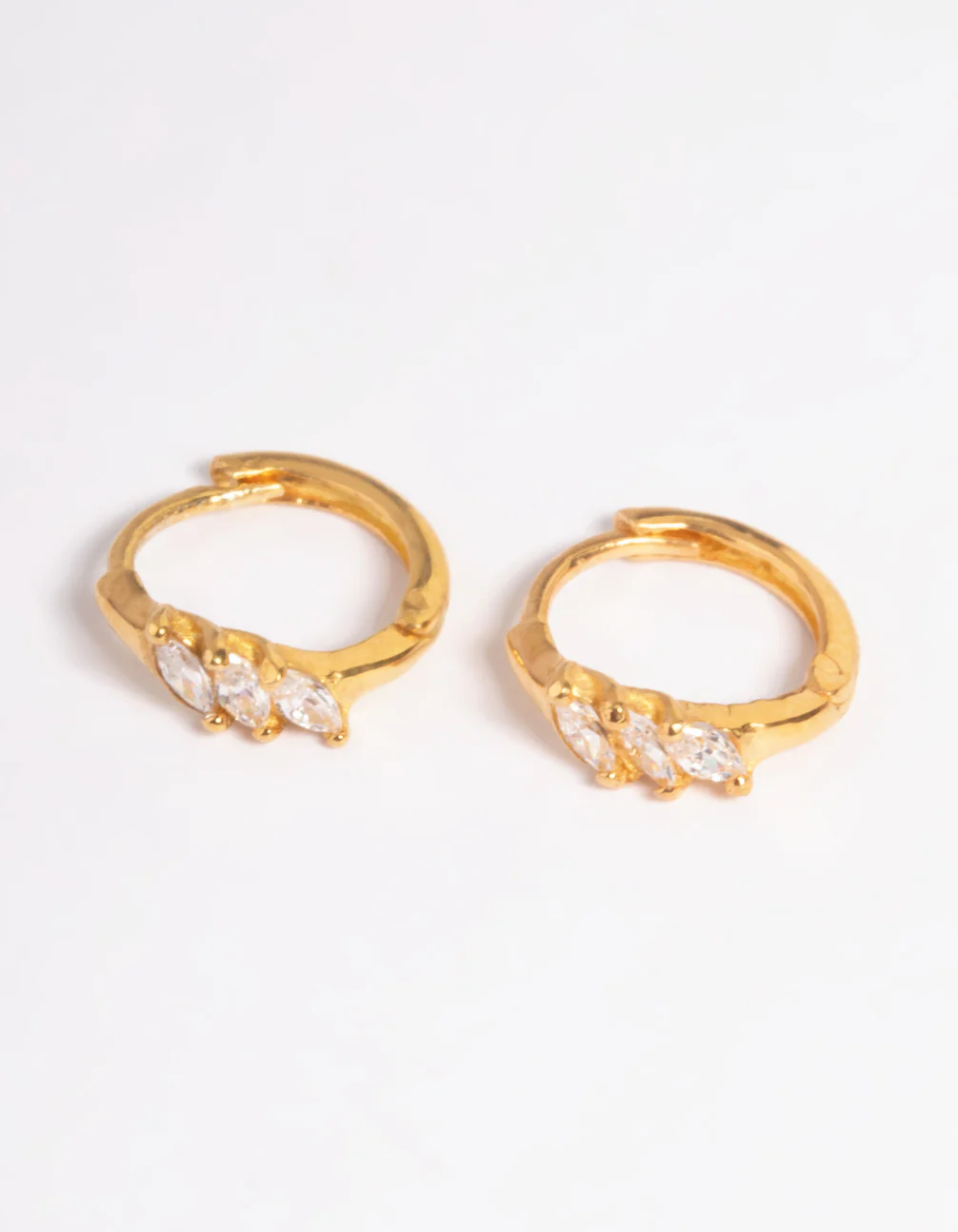 Gold Plated Sterling Silver Cubic Zirconia Four Stone Huggie Earrings - Image 2