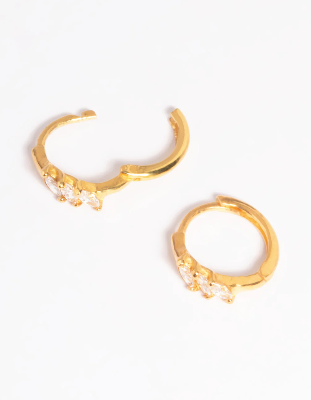 Gold Plated Sterling Silver Cubic Zirconia Four Stone Huggie Earrings - Image 3