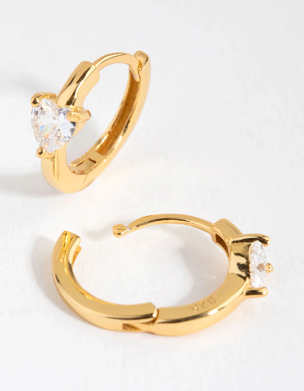 Sterling Silver Gold Cubic Zirconia Heart Huggie Earrings - Image 3