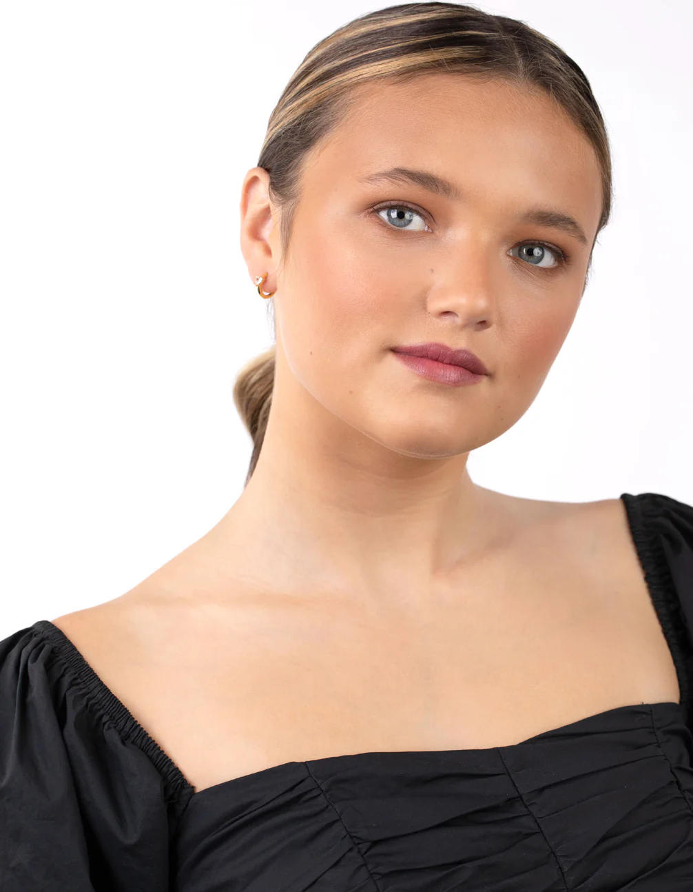 Sterling Silver Gold Cubic Zirconia Heart Huggie Earrings - Image 5