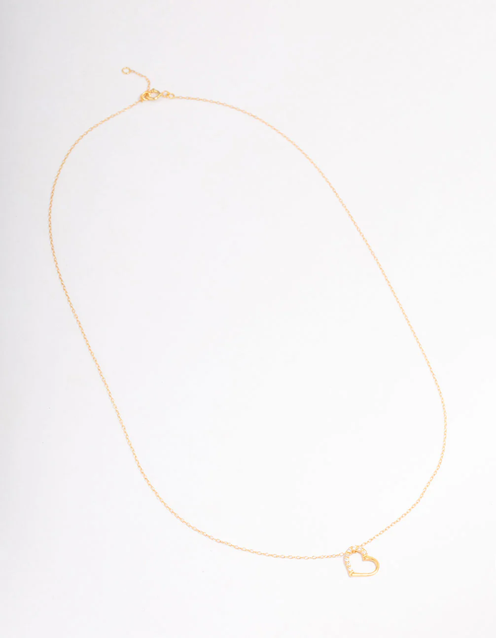 Gold Plated Sterling Silver Cubic Zirconia Half Paved Heart Necklace - Image 2