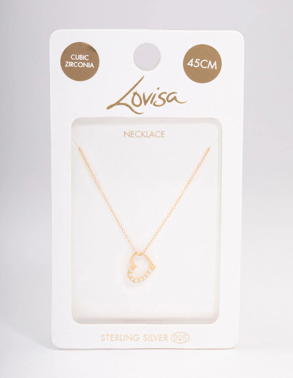 Gold Plated Sterling Silver Cubic Zirconia Half Paved Heart Necklace - Image 3