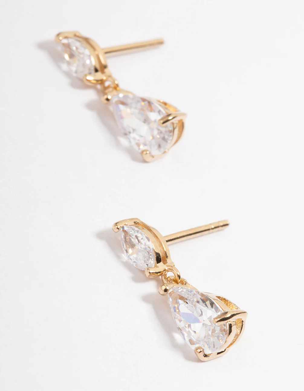 Gold Plated Sterling Silver Cubic Zirconia Marquise Drop Earrings - Image 2