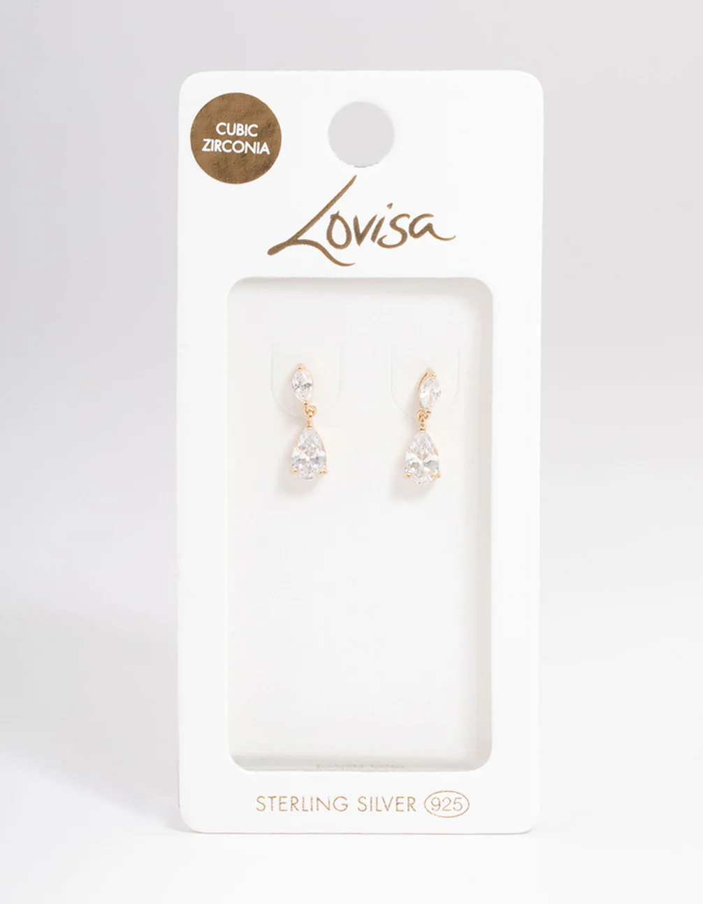 Gold Plated Sterling Silver Cubic Zirconia Marquise Drop Earrings - Image 3