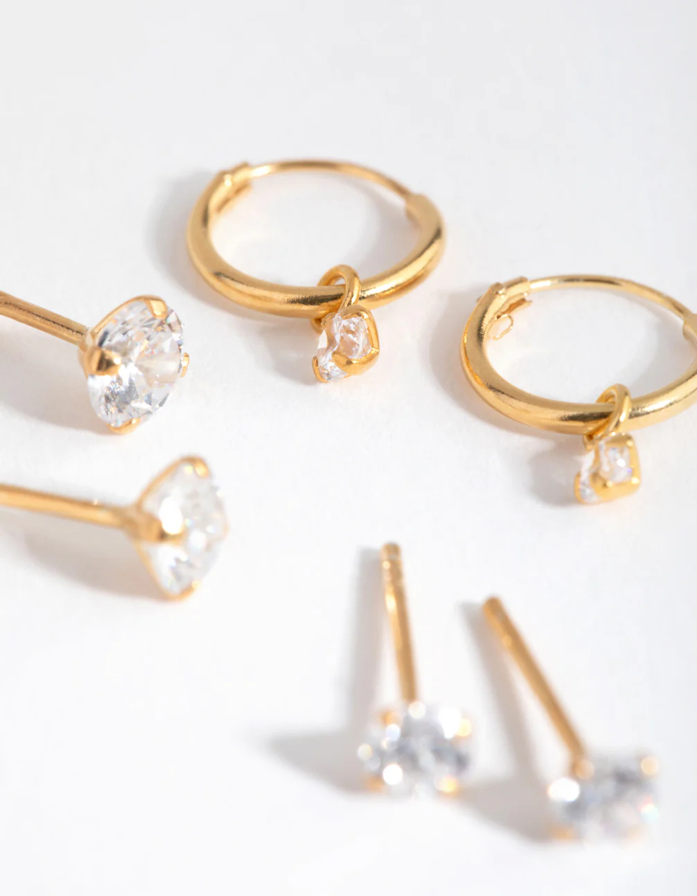 Gold Plated Sterling Silver Cubic Zirconia Stud & Hoop Pack Earring - Image 3