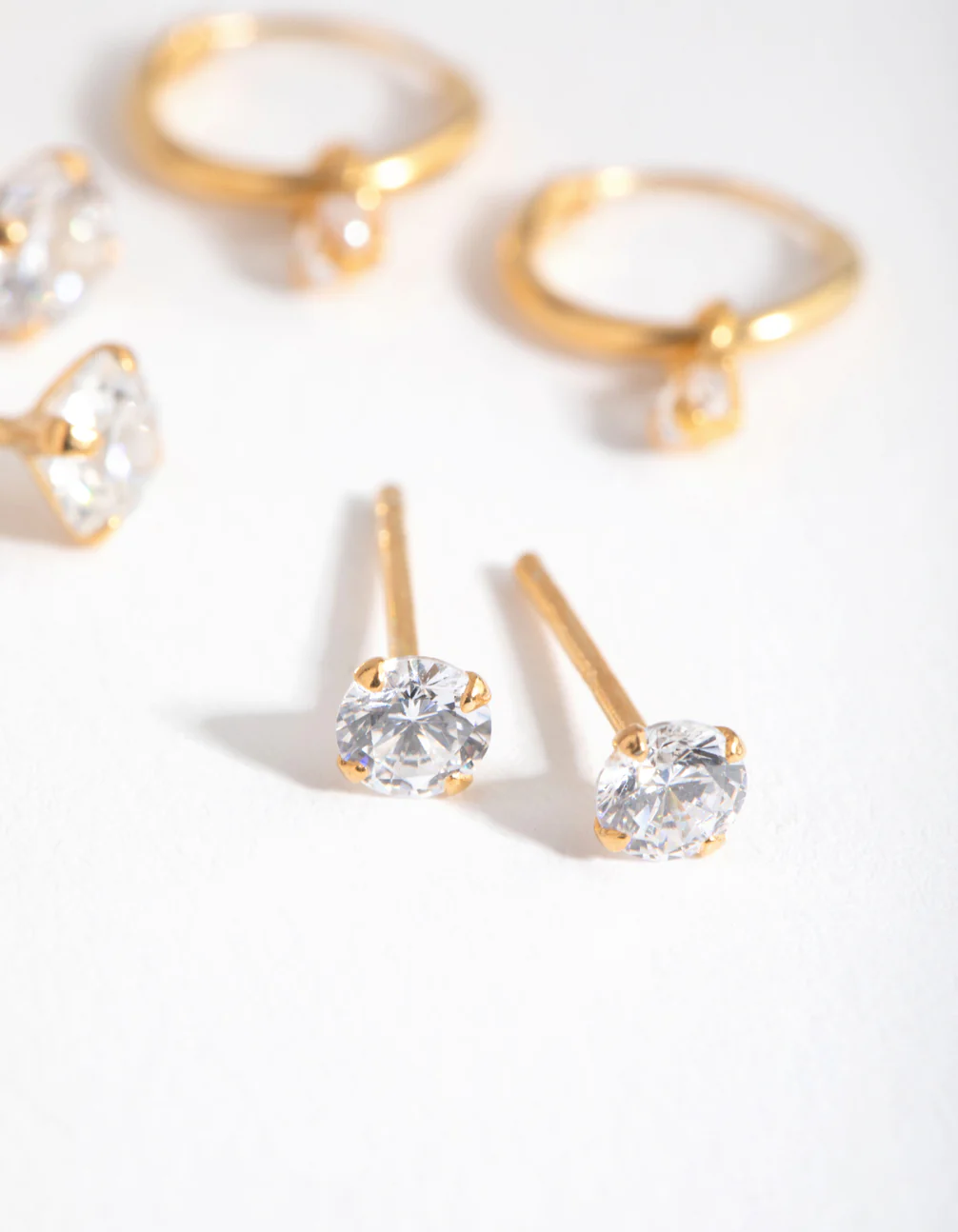 Gold Plated Sterling Silver Cubic Zirconia Stud & Hoop Pack Earring - Image 4