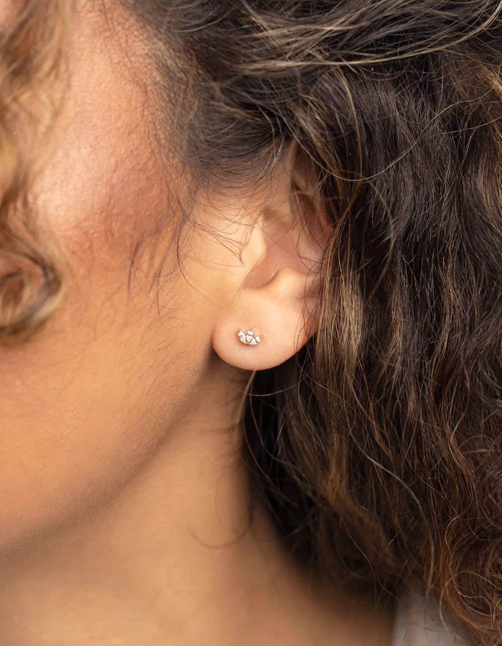 Gold Plated Sterling Silver Cubic Zirconia Leaf Stud Earrings - Image 2