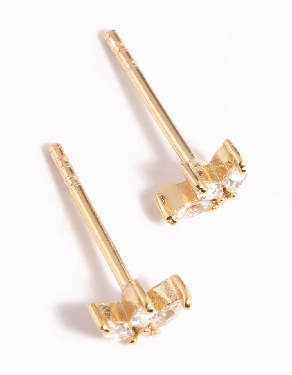Gold Plated Sterling Silver Cubic Zirconia Leaf Stud Earrings - Image 3