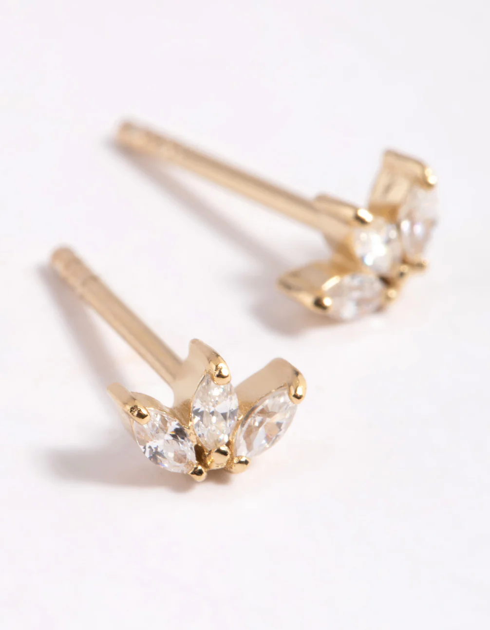 Gold Plated Sterling Silver Cubic Zirconia Leaf Stud Earrings - Image 4