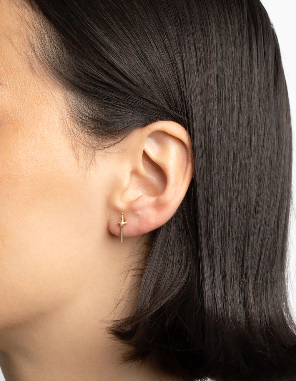 Gold Plated Sterling Silver Dagger Stud Earrings - Image 2