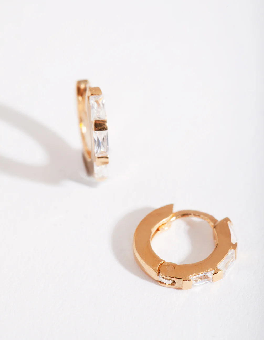 Gold Plated Sterling Silver Gem Huggie Earrings - Image 2