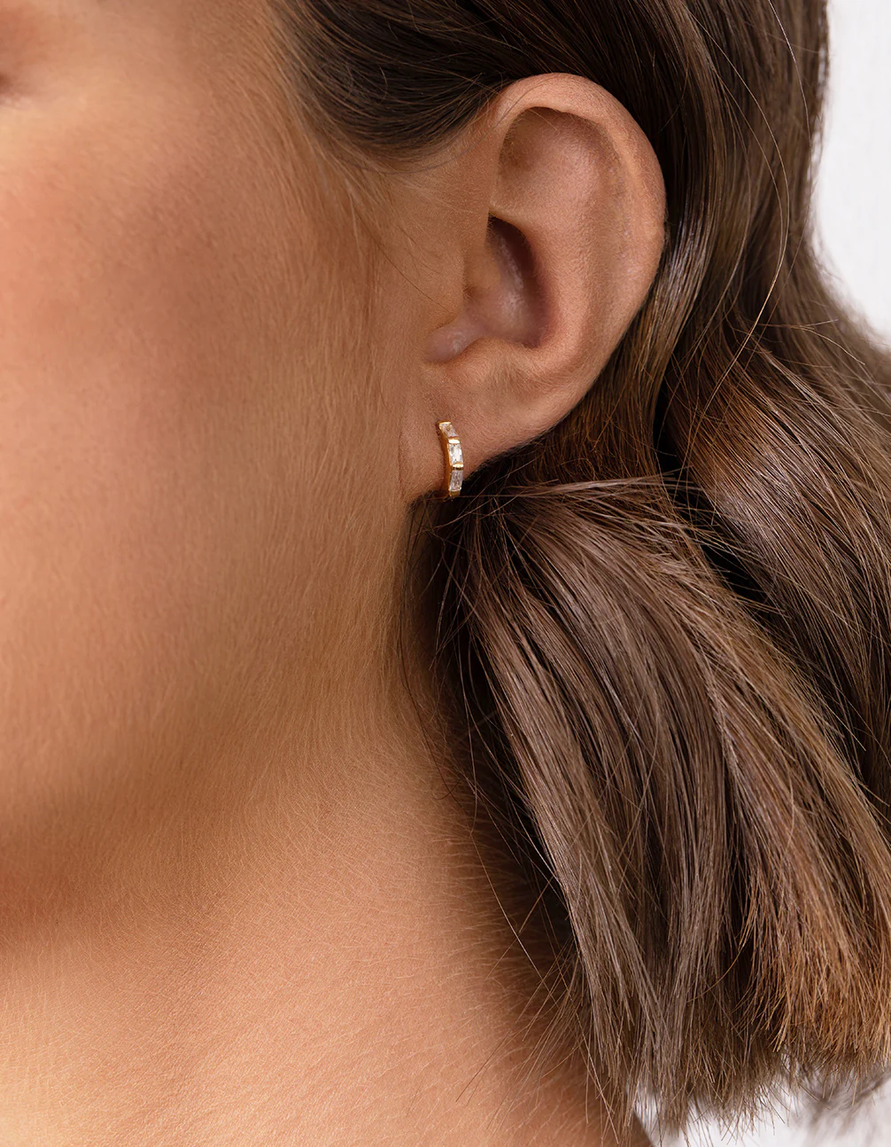 Gold Plated Sterling Silver Gem Huggie Earrings - Image 3