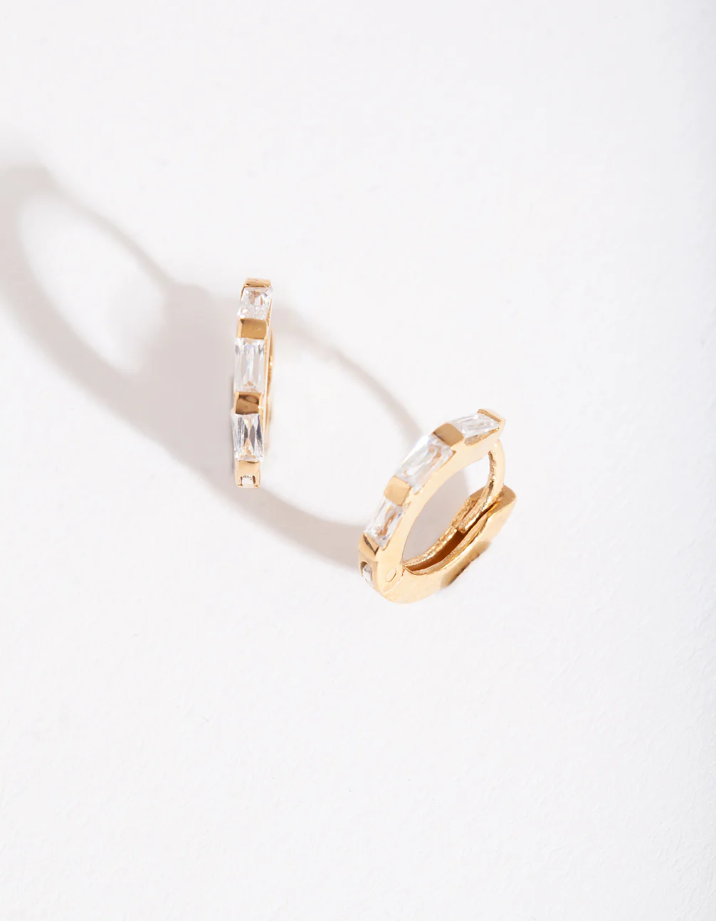 Gold Plated Sterling Silver Gem Huggie Earrings - Image 4