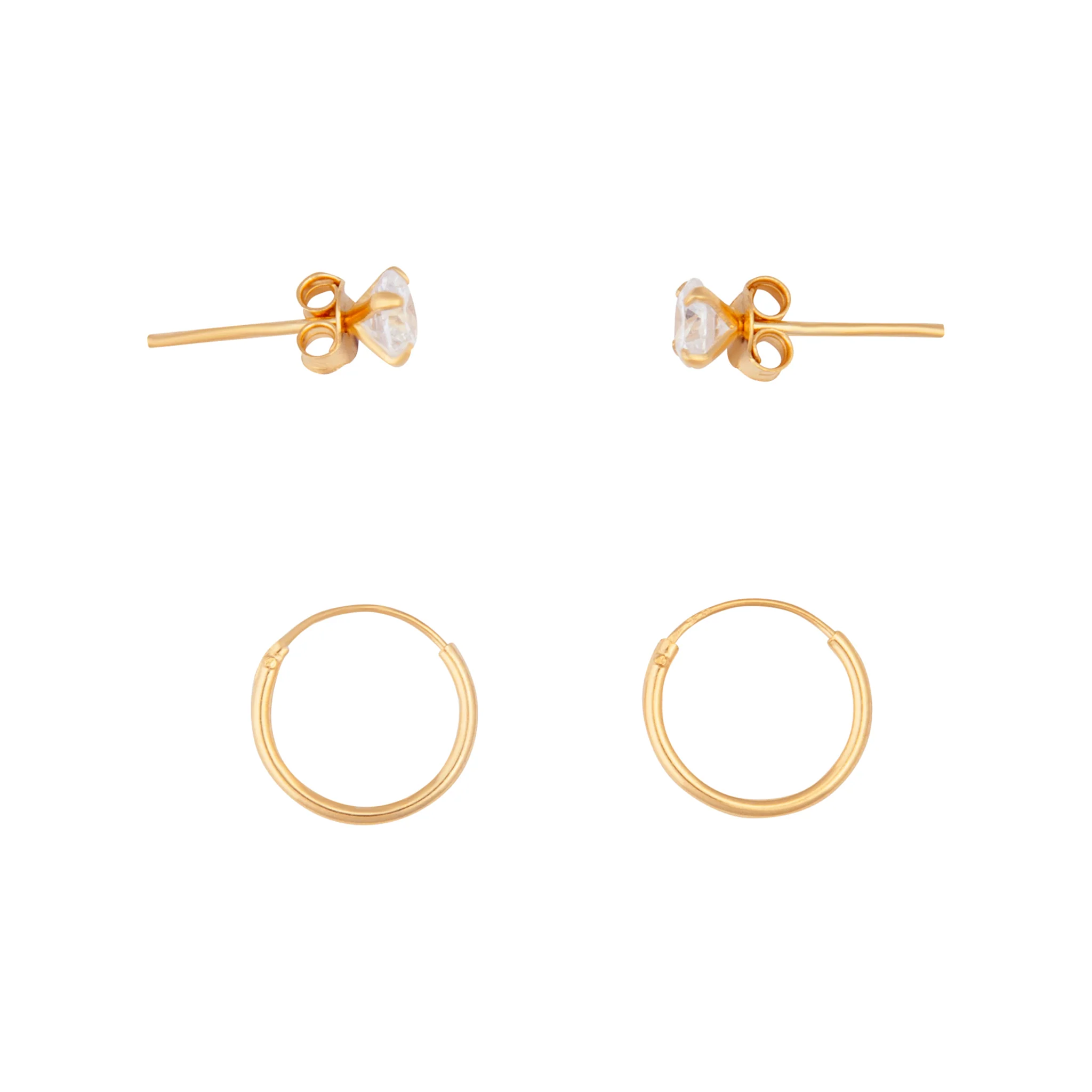 Gold Plated Sterling Silver Diamante Stud & Hoop Pack - Image 2