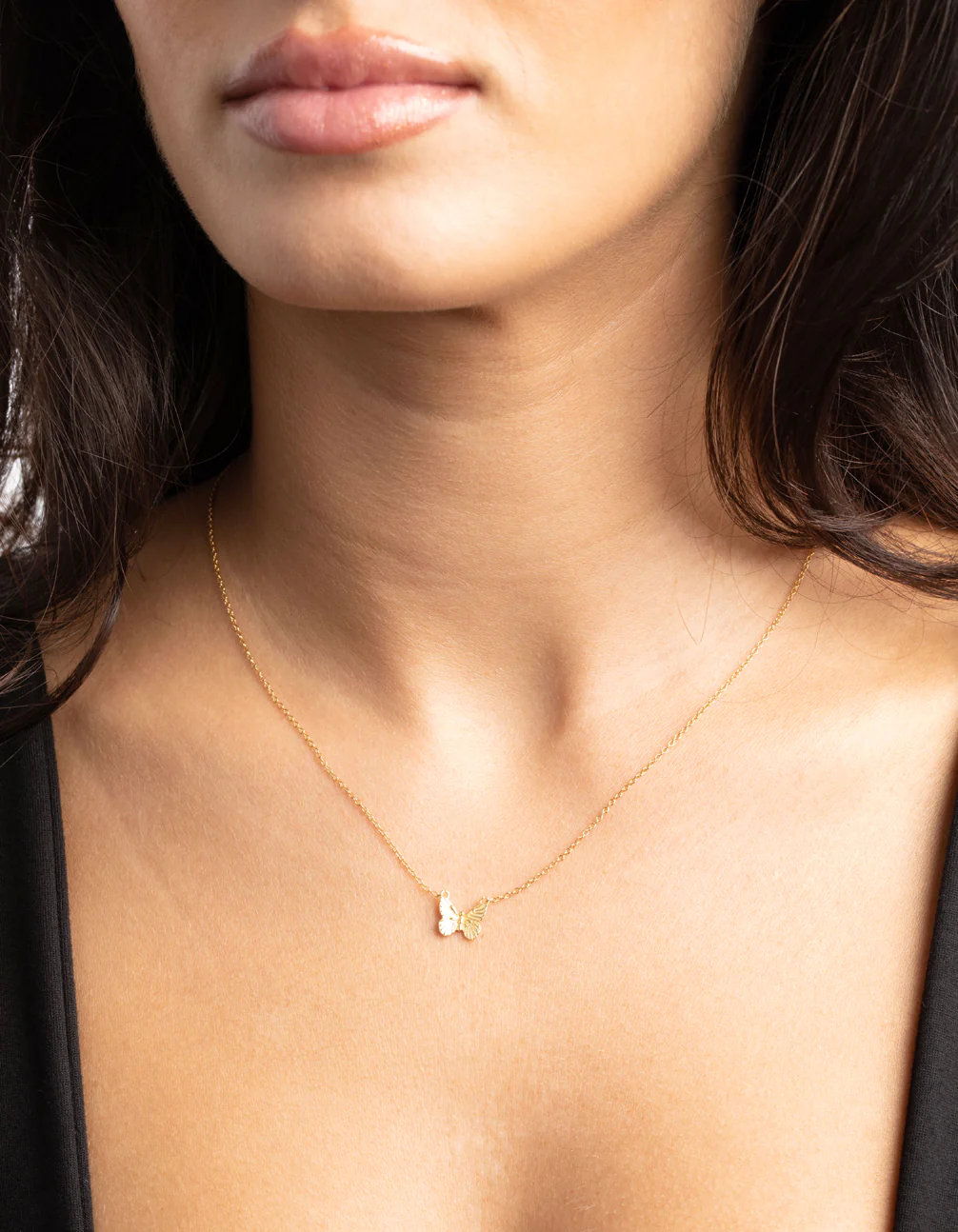 Gold Plated Sterling Silver Etched Butterfly Necklace - Image 2