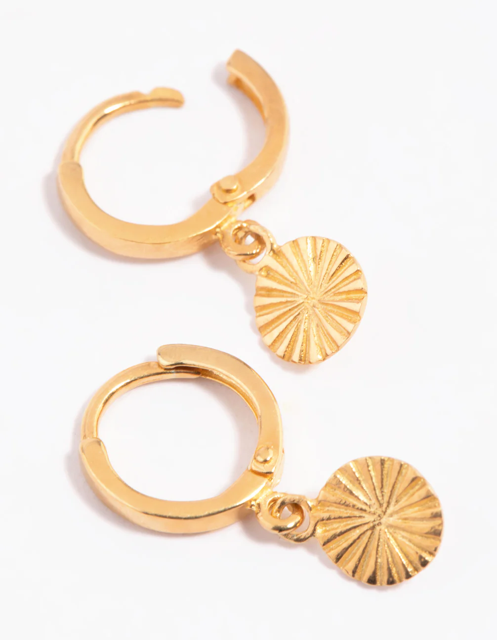 Gold Plated Sterling Silver Etched Huggie Hoop Earrings - Image 3