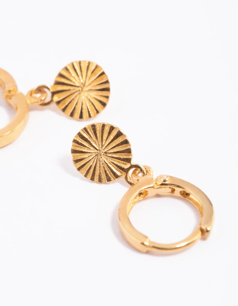 Gold Plated Sterling Silver Etched Huggie Hoop Earrings - Image 4