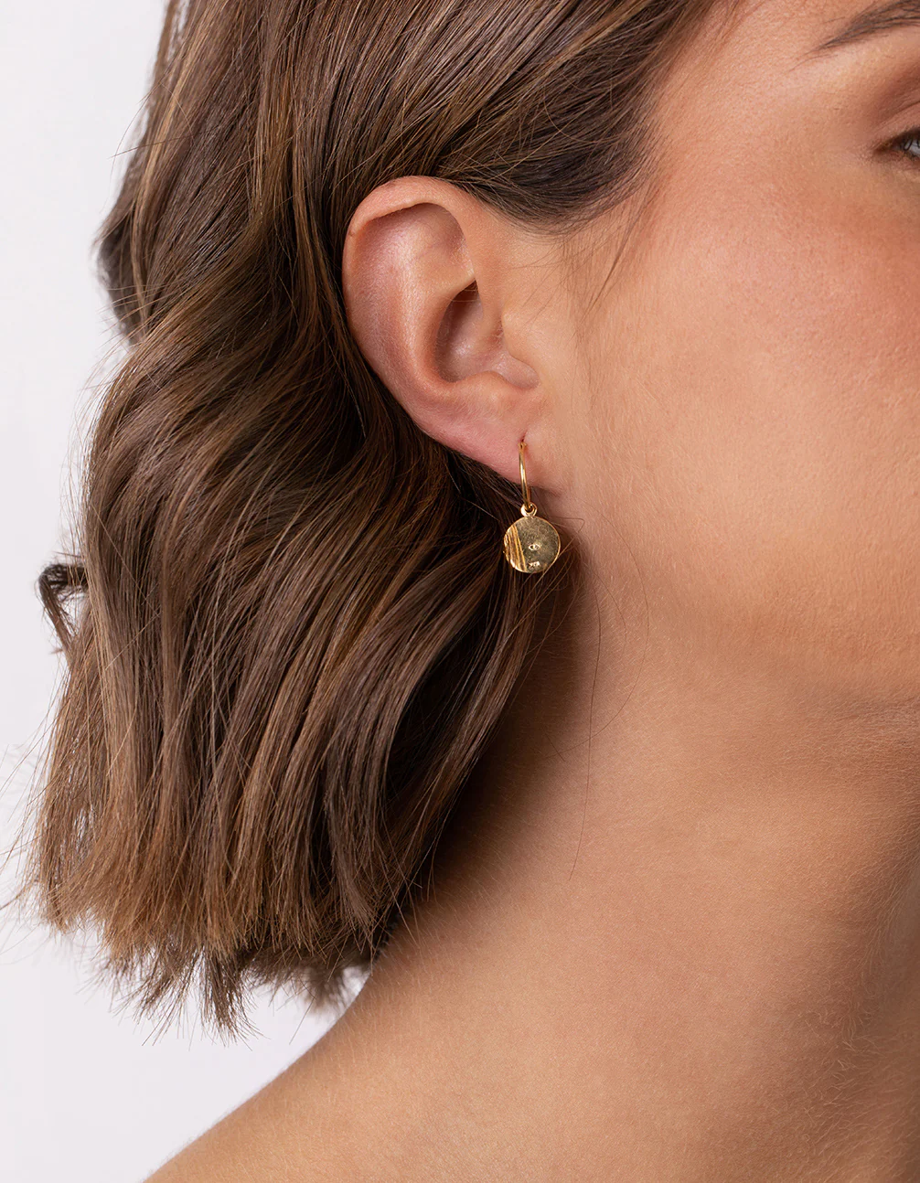 Gold Plated Sterling Silver Evil Eye Charm Hoop Earrings - Image 3