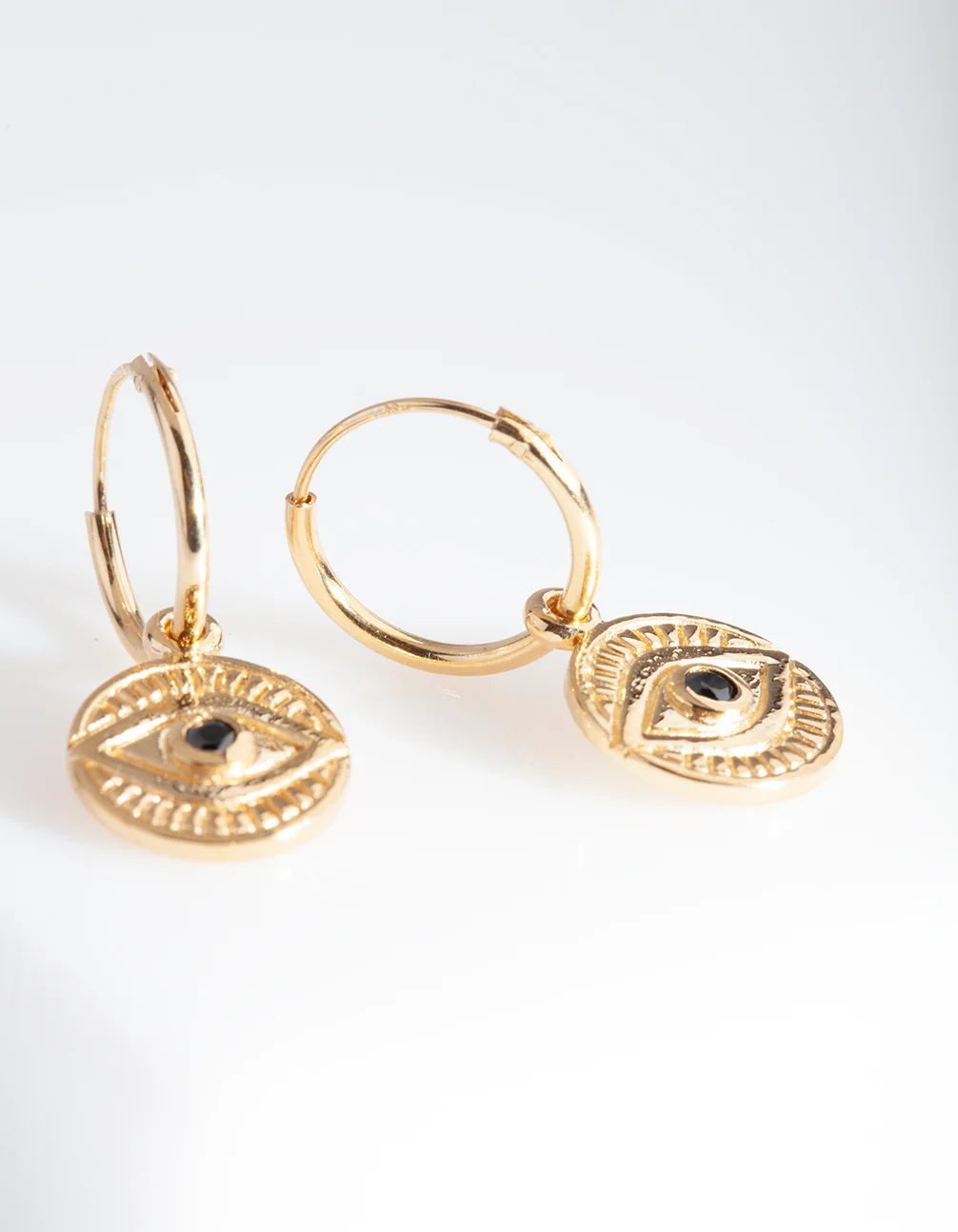 Gold Plated Sterling Silver Evil Eye Charm Hoop Earrings - Image 4