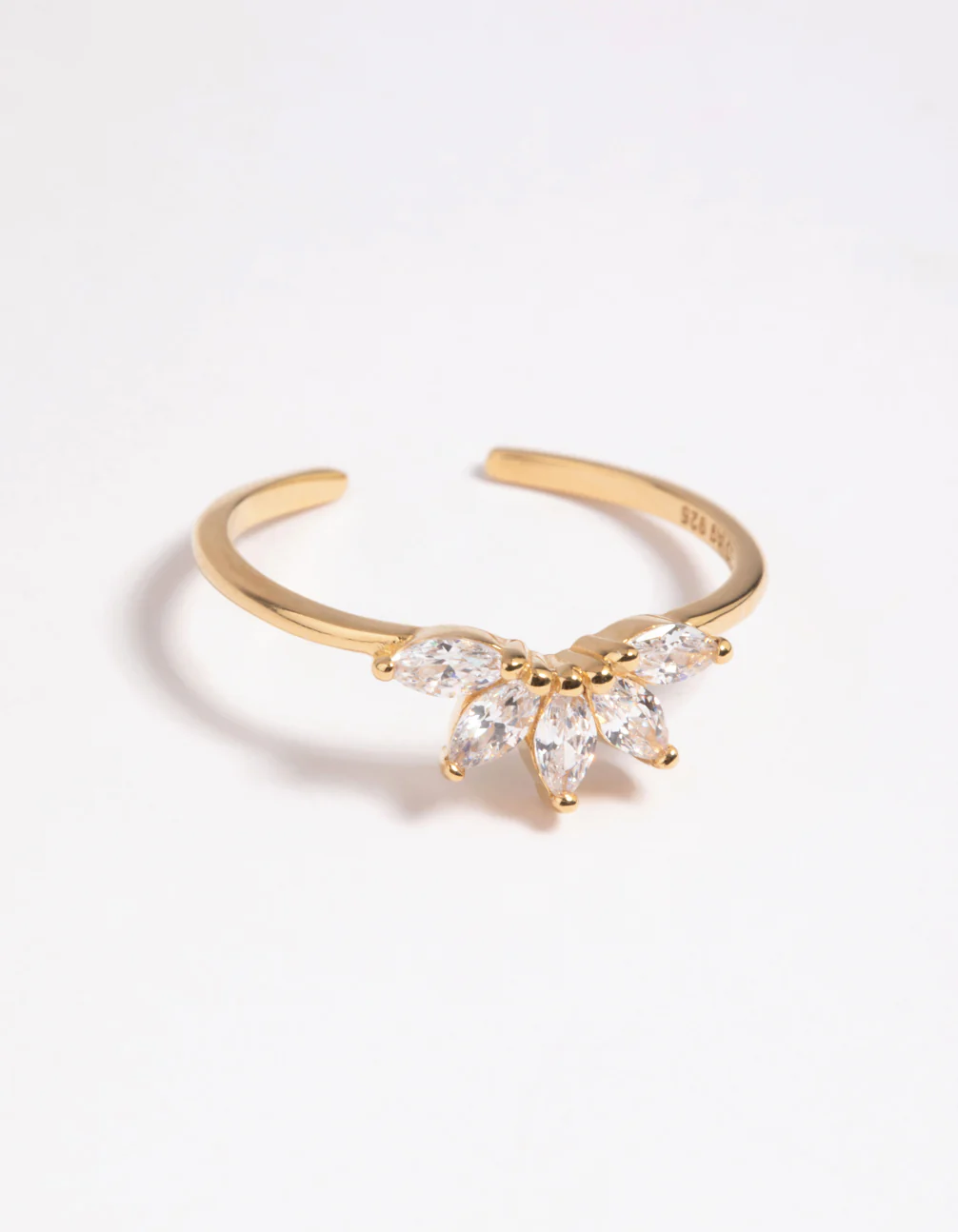 Gold Plated Sterling Silver Fan Diamante Ring - Image 4