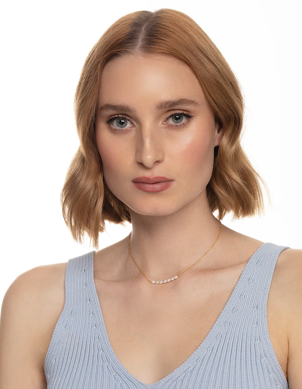 Gold Plated Sterling Silver Freshwater Pearl Row Choker - Image 2