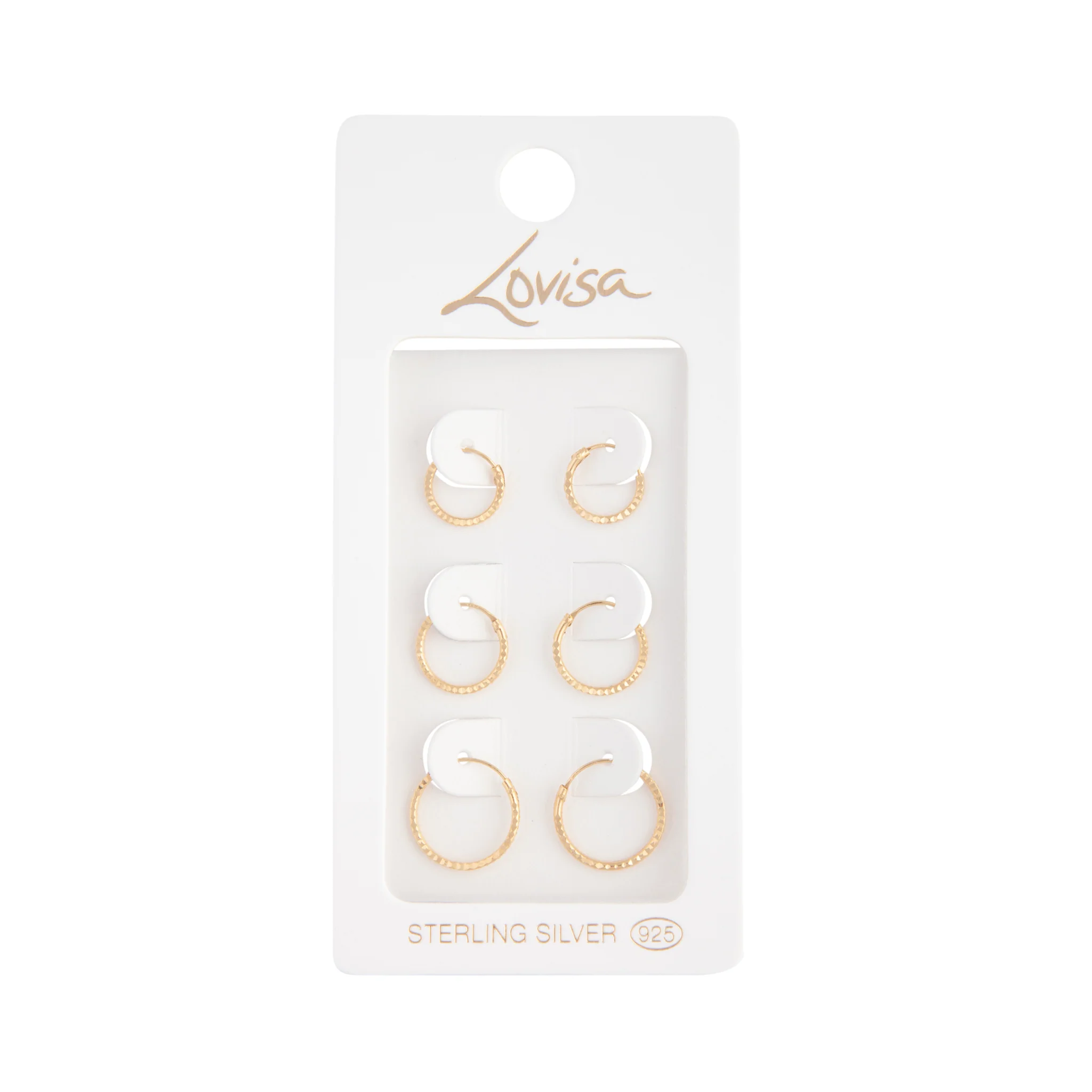 Gold Plated Sterling Silver Diamond Cut Mini Hoop Trio - Image 2