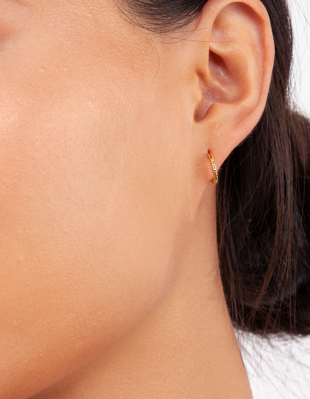 Gold Plated Sterling Silver Diamond Cut Mini Hoop Trio - Image 3