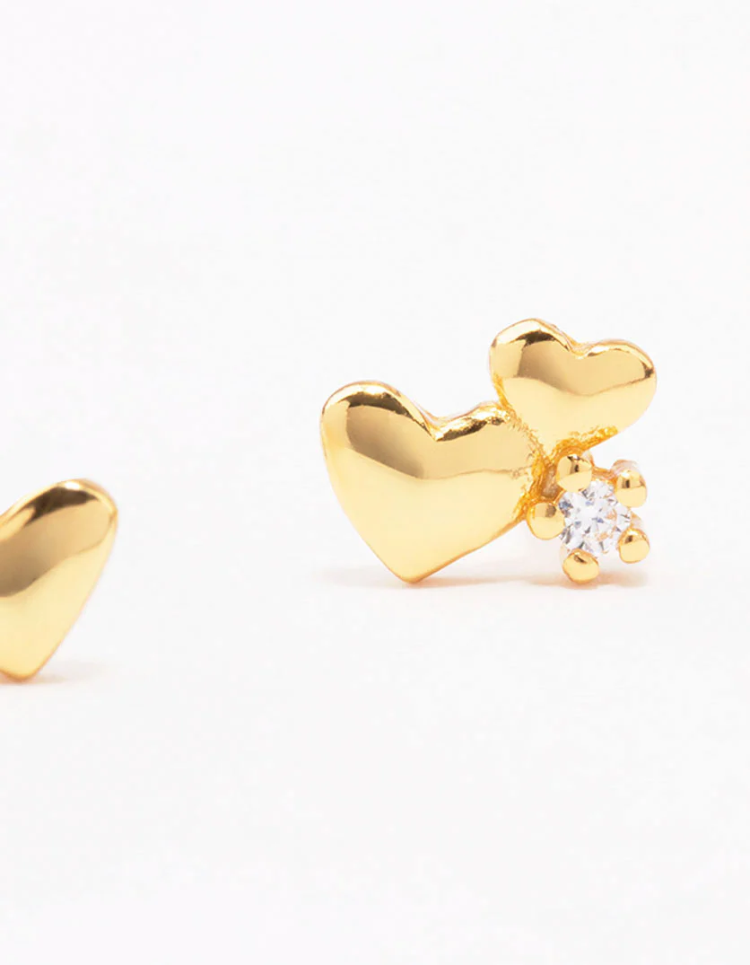 Gold Plated Sterling Silver Graduating Heart Crawler Stud Earrings - Image 2