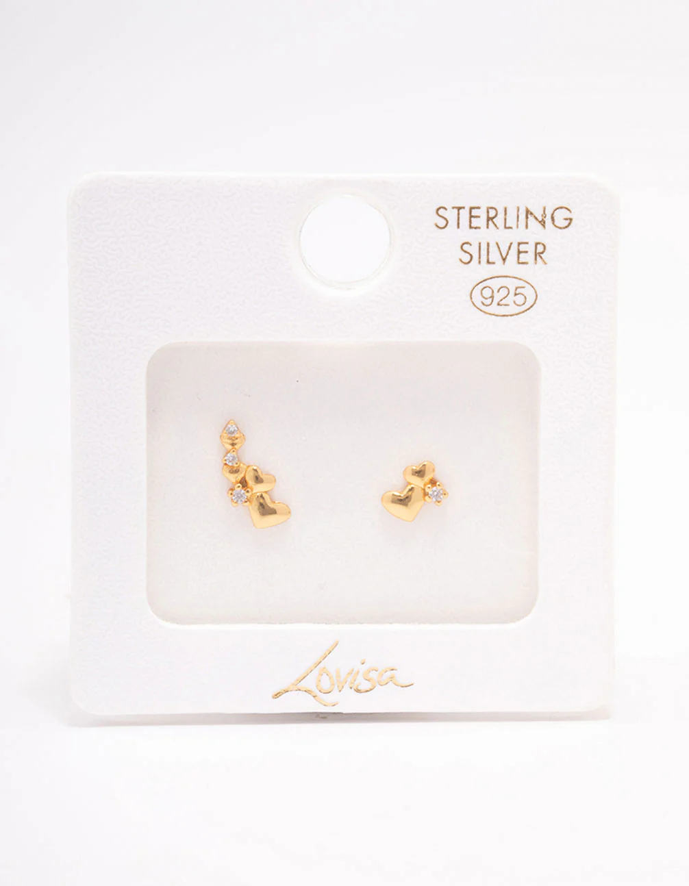 Gold Plated Sterling Silver Graduating Heart Crawler Stud Earrings - Image 3