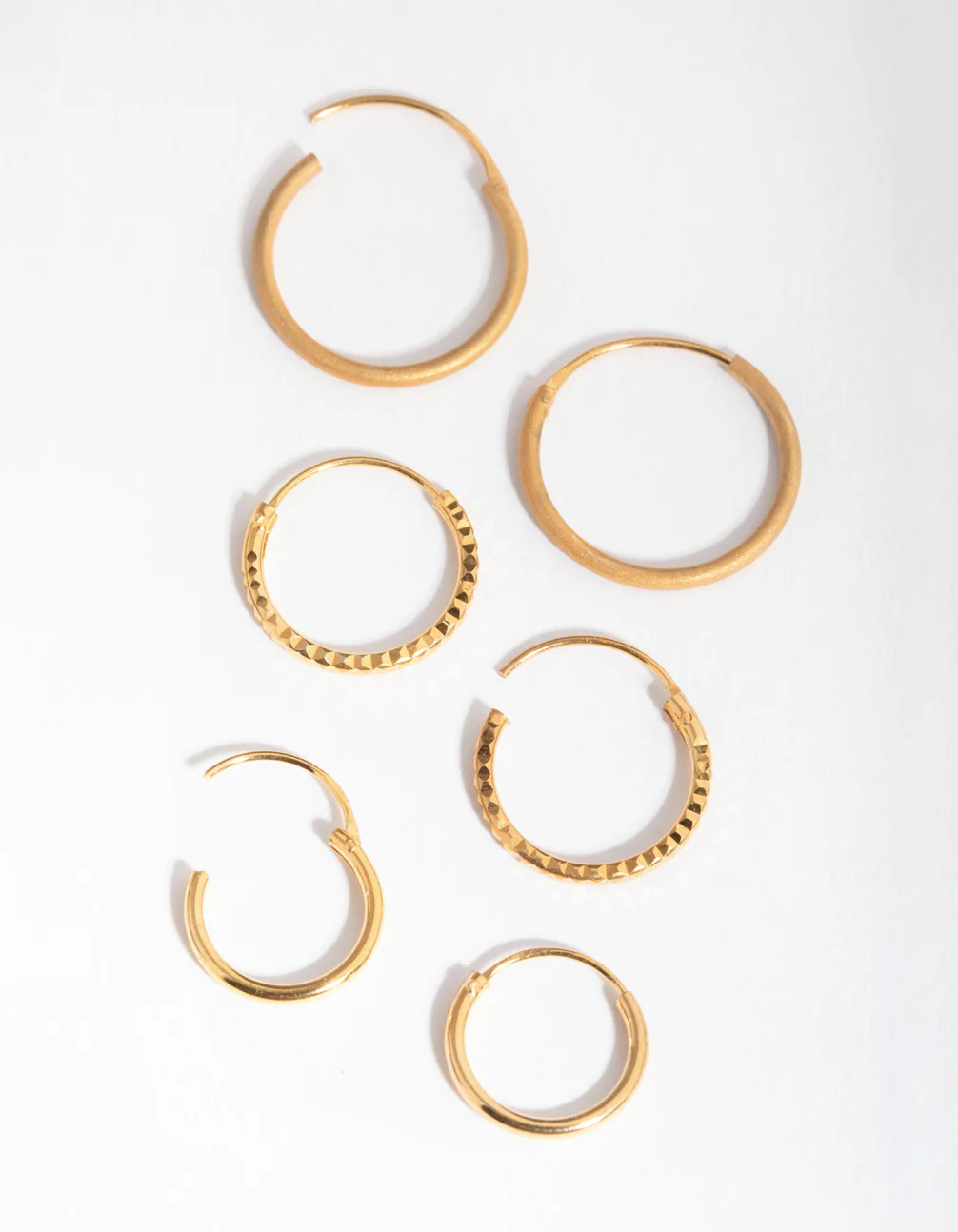 Gold Plated Sterling Silver Mix Texture Hoop Pack Earring - Image 3