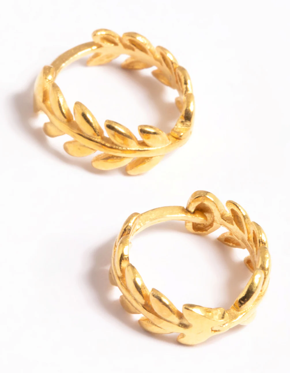 Gold Plated Sterling Silver leaf Detailed Huggie Earrings - Image 4