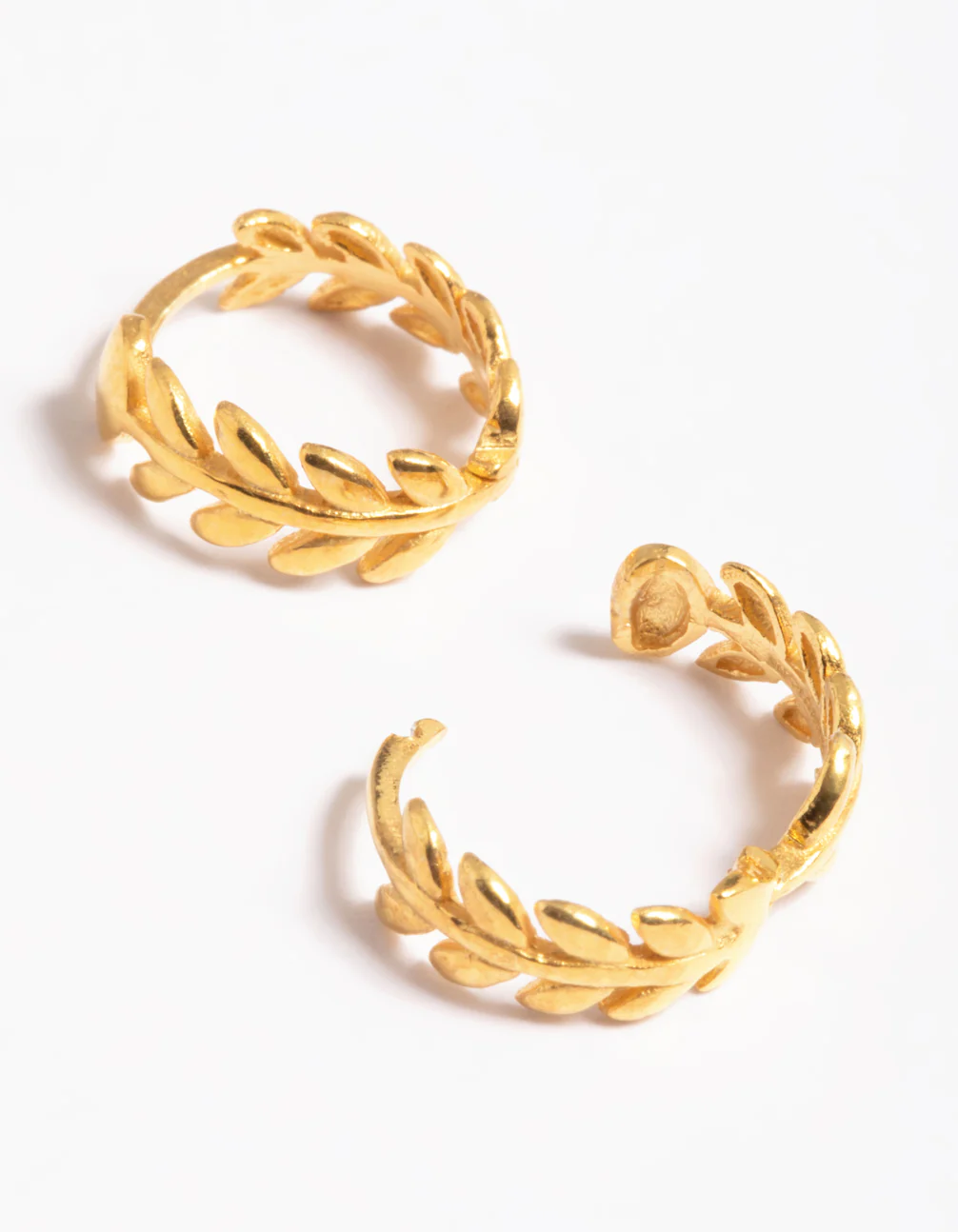 Gold Plated Sterling Silver leaf Detailed Huggie Earrings - Image 5