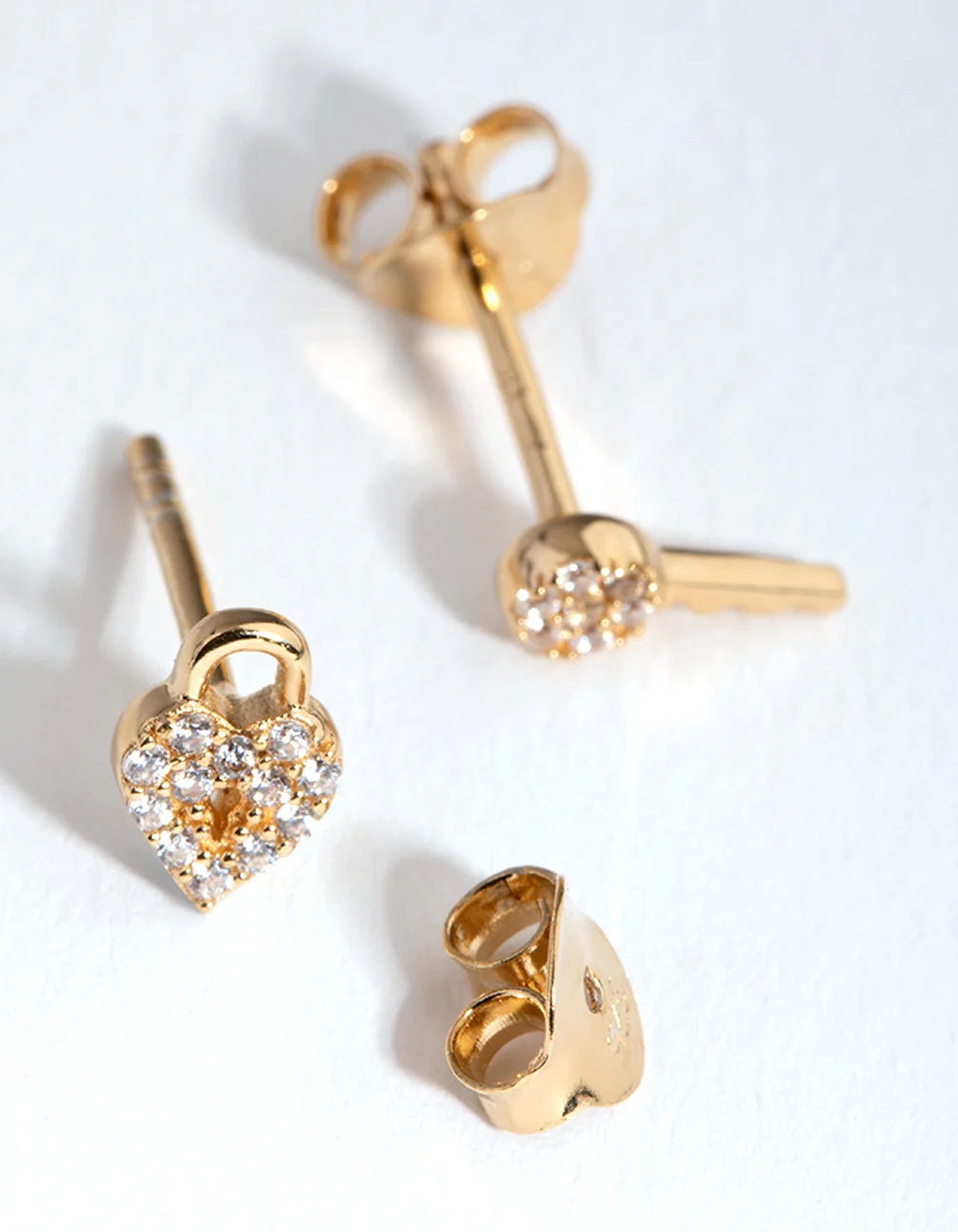 Gold Plated Sterling Silver Lock & Key Stud Earrings - Image 3
