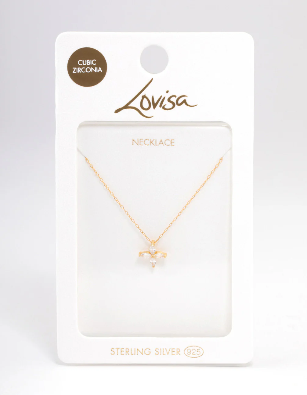 Gold Plated Sterling Silver Marquise Flower Cubic Zirconia Necklace - Image 3