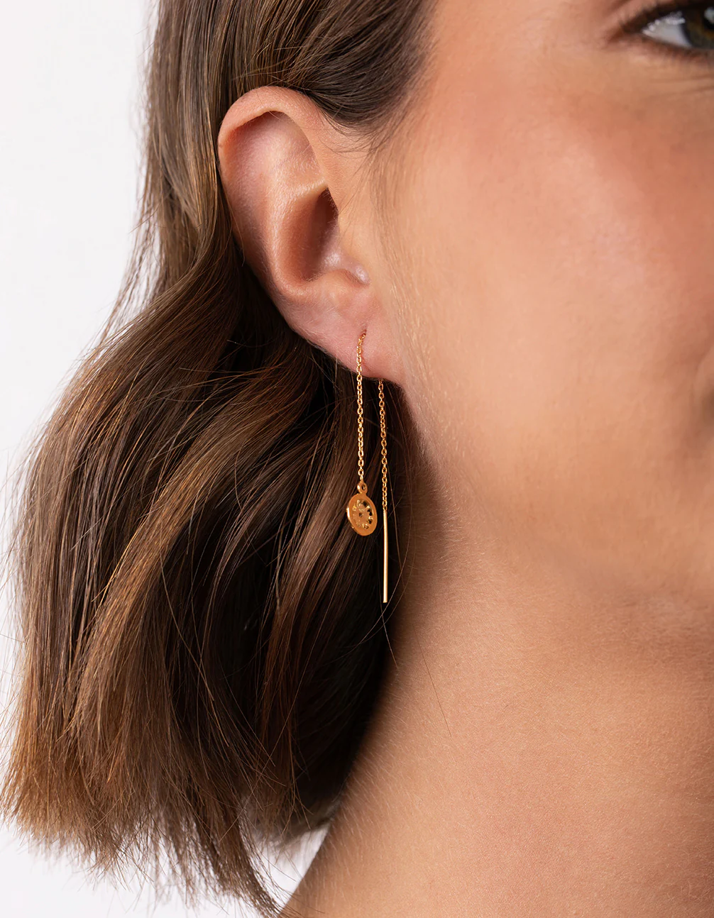 Gold Plated Sterling Silver Sun Thread Through Earrings - Image 2