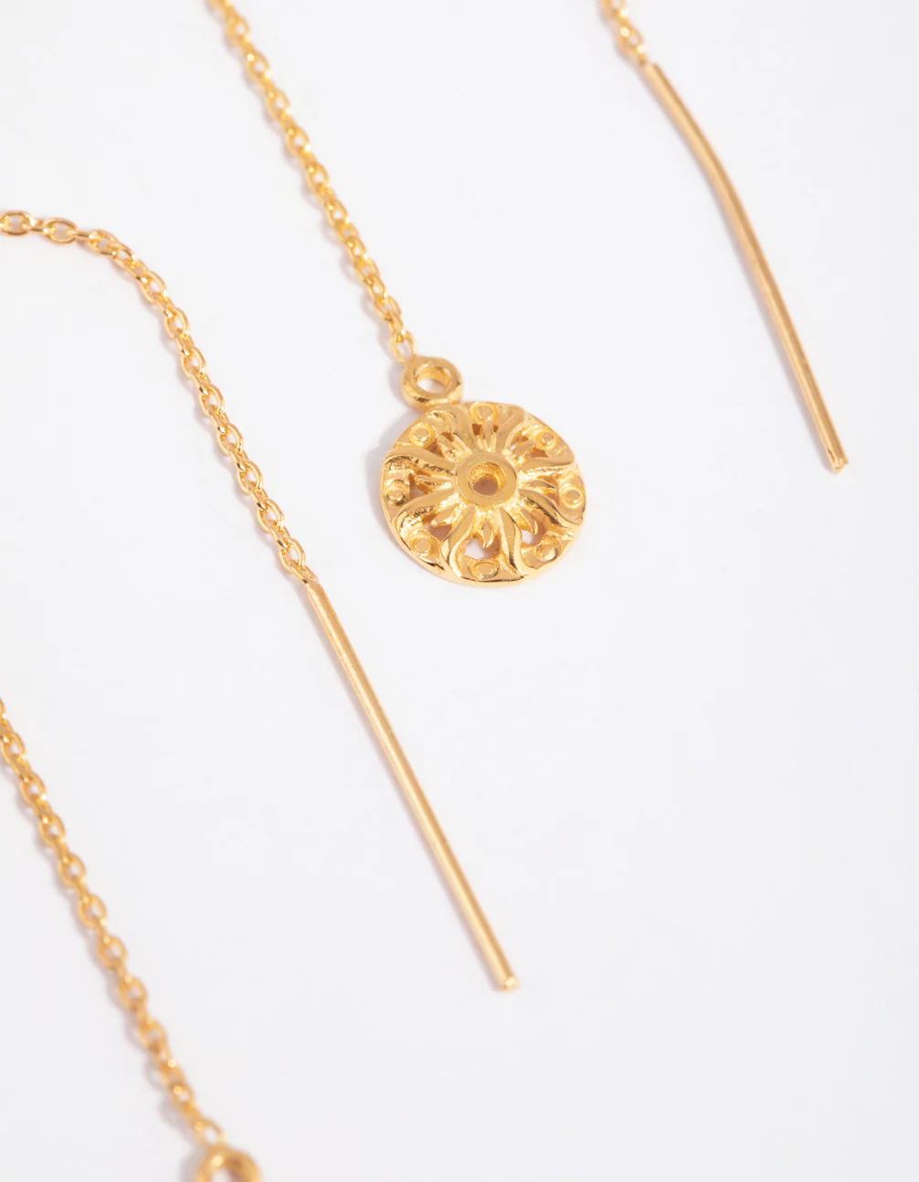 Gold Plated Sterling Silver Sun Thread Through Earrings - Image 3