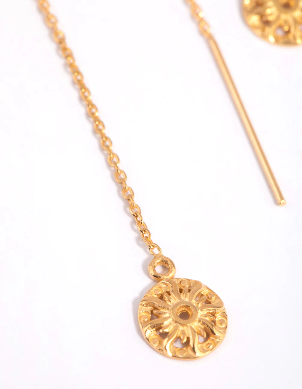 Gold Plated Sterling Silver Sun Thread Through Earrings - Image 4