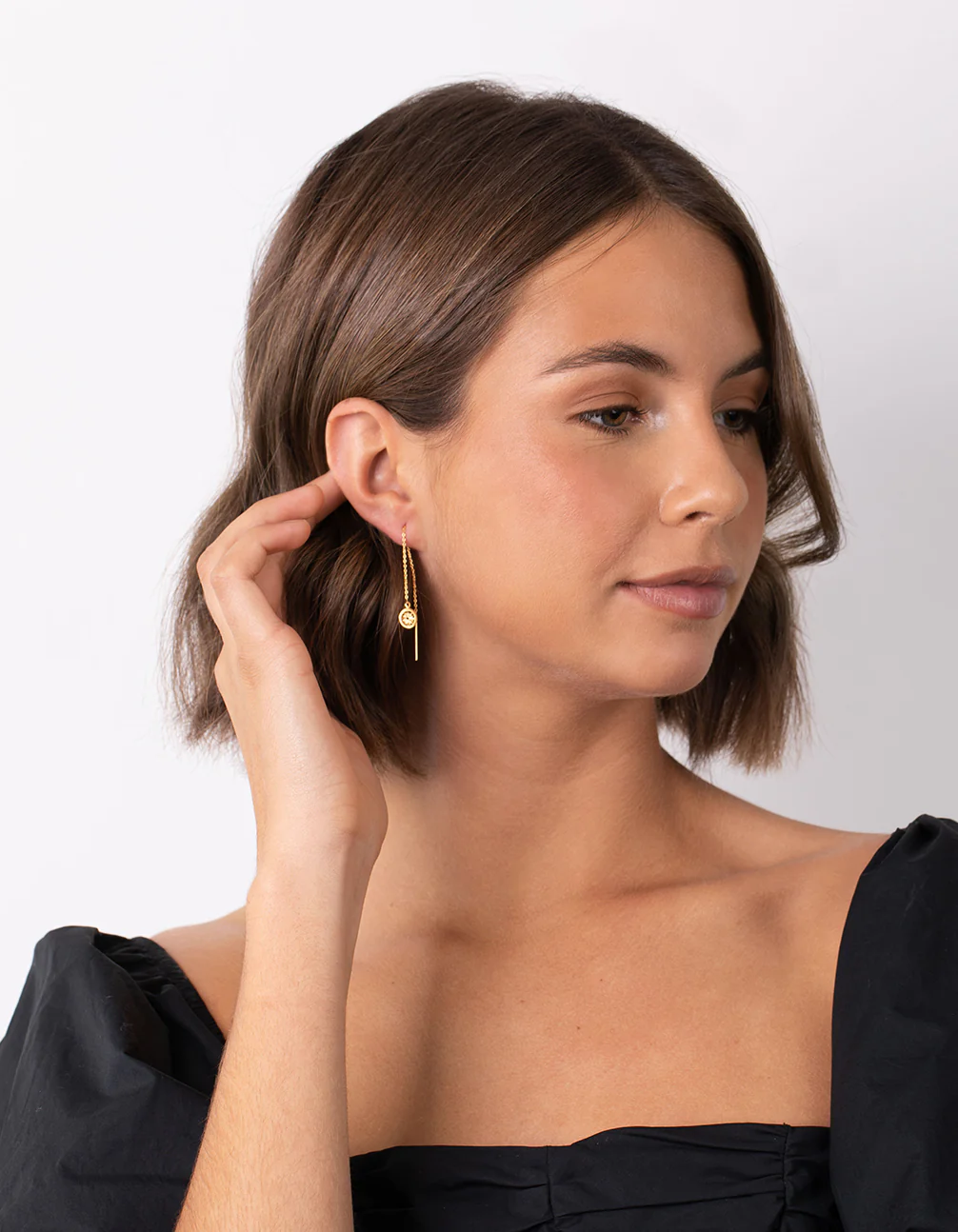 Gold Plated Sterling Silver Sun Thread Through Earrings - Image 5