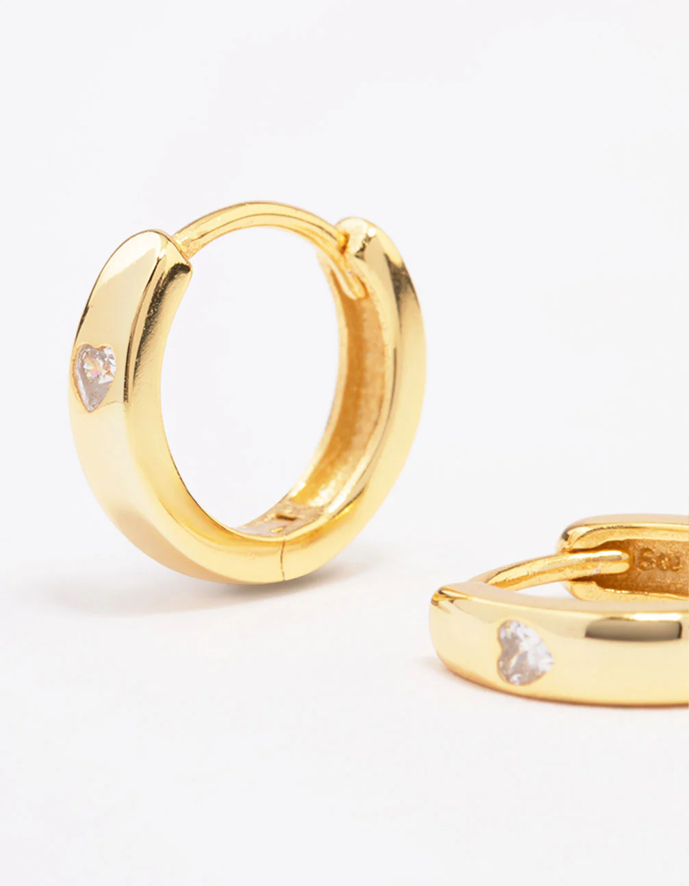 Gold Plated Sterling Silver Mini Cubic Zirconia Heart Huggie Earrings - Image 2