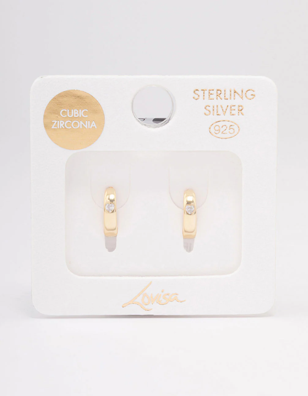 Gold Plated Sterling Silver Mini Cubic Zirconia Heart Huggie Earrings - Image 3