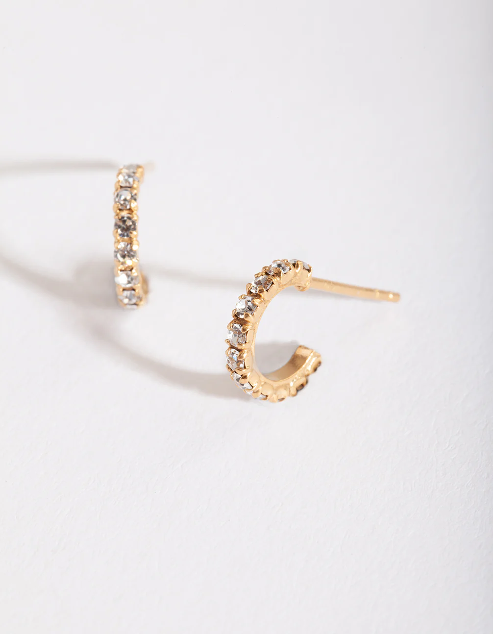 Gold Plated Sterling Silver Mini Cubic Zirconia Open Hoop Earrings - Image 2