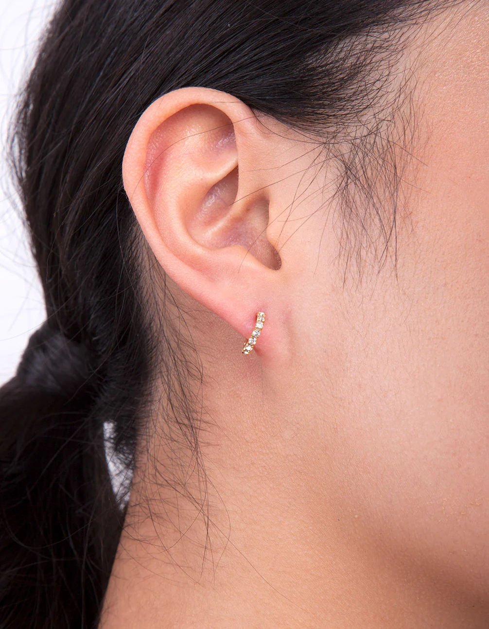 Gold Plated Sterling Silver Mini Cubic Zirconia Open Hoop Earrings - Image 3