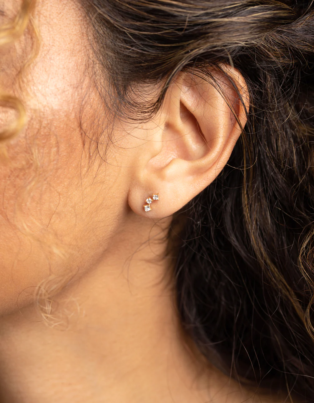 Gold Plated Sterling Silver Mismatched Diamante Stud Earrings - Image 3