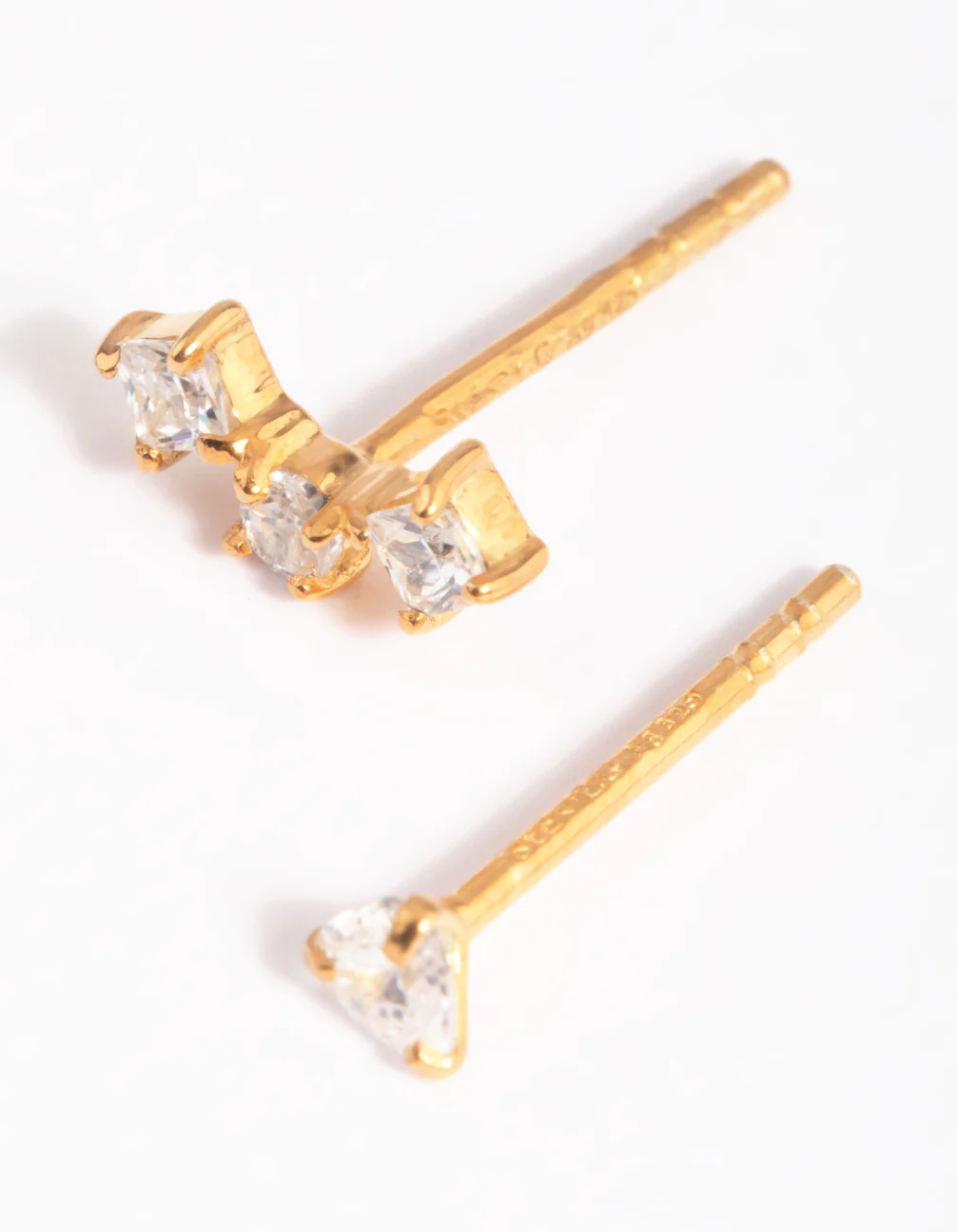 Gold Plated Sterling Silver Mismatched Diamante Stud Earrings - Image 6