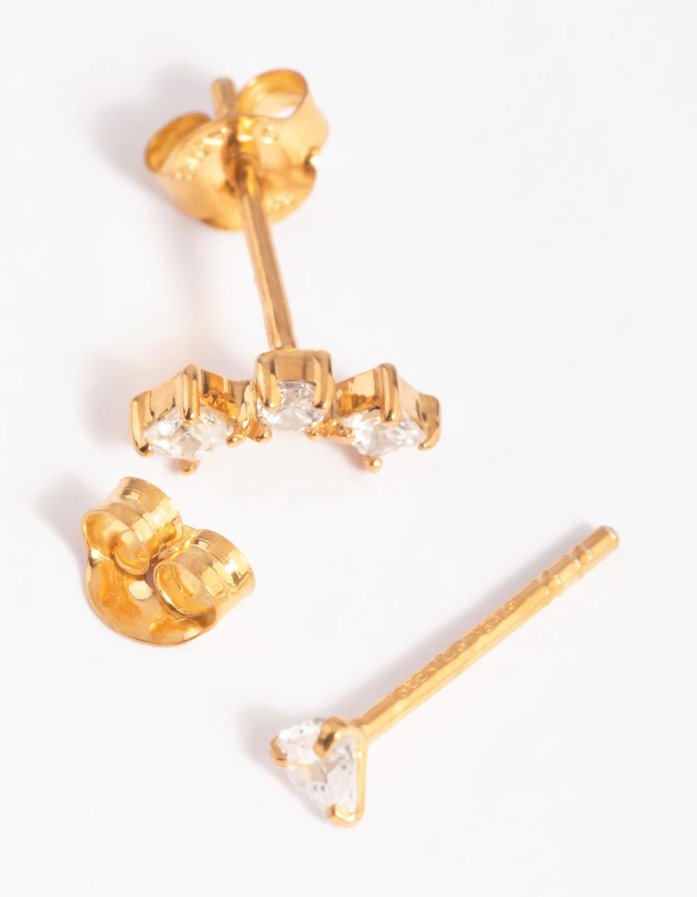 Gold Plated Sterling Silver Mismatched Diamante Stud Earrings - Image 7
