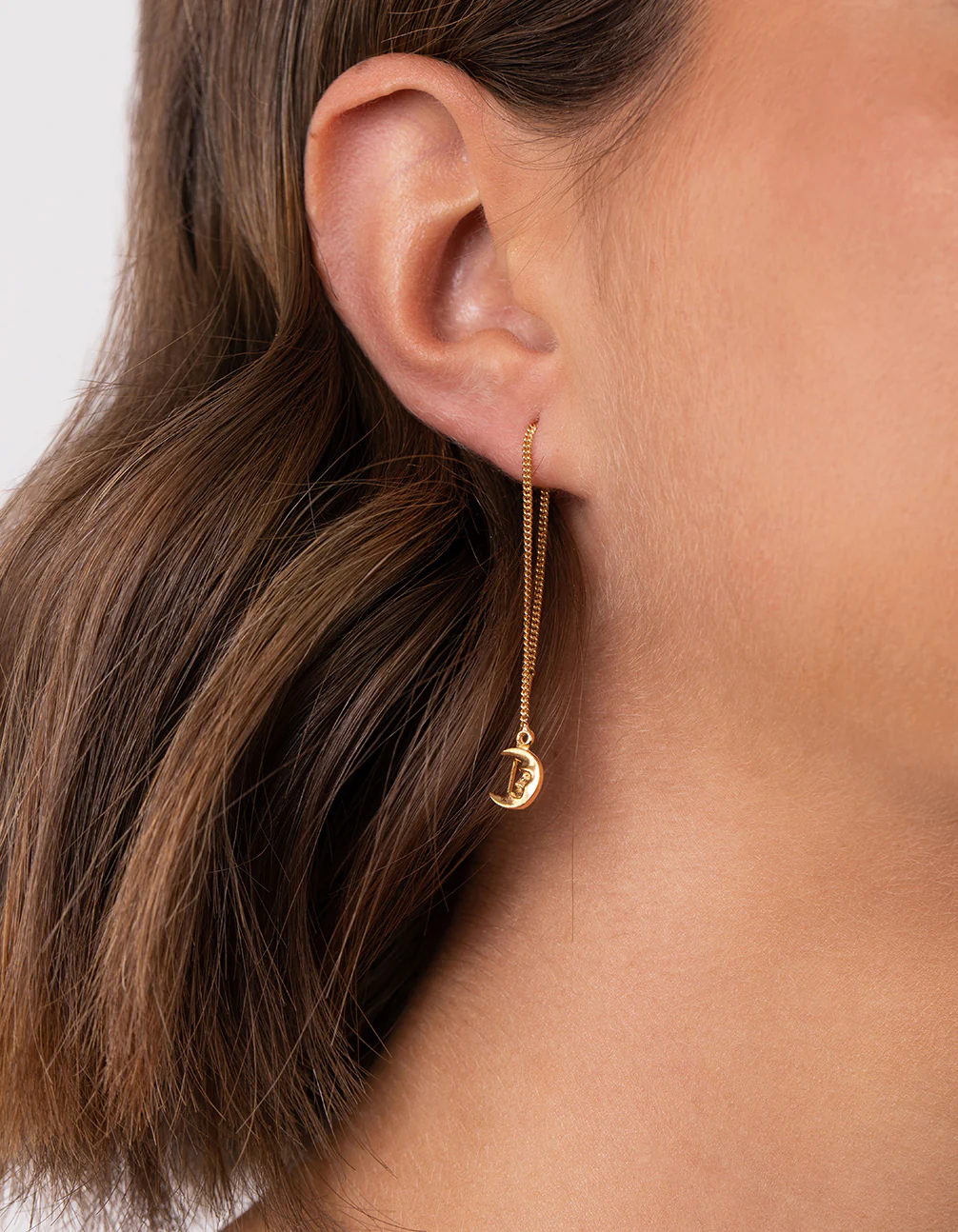 Gold Plated Sterling Silver Moon Thread Earrings - Image 3