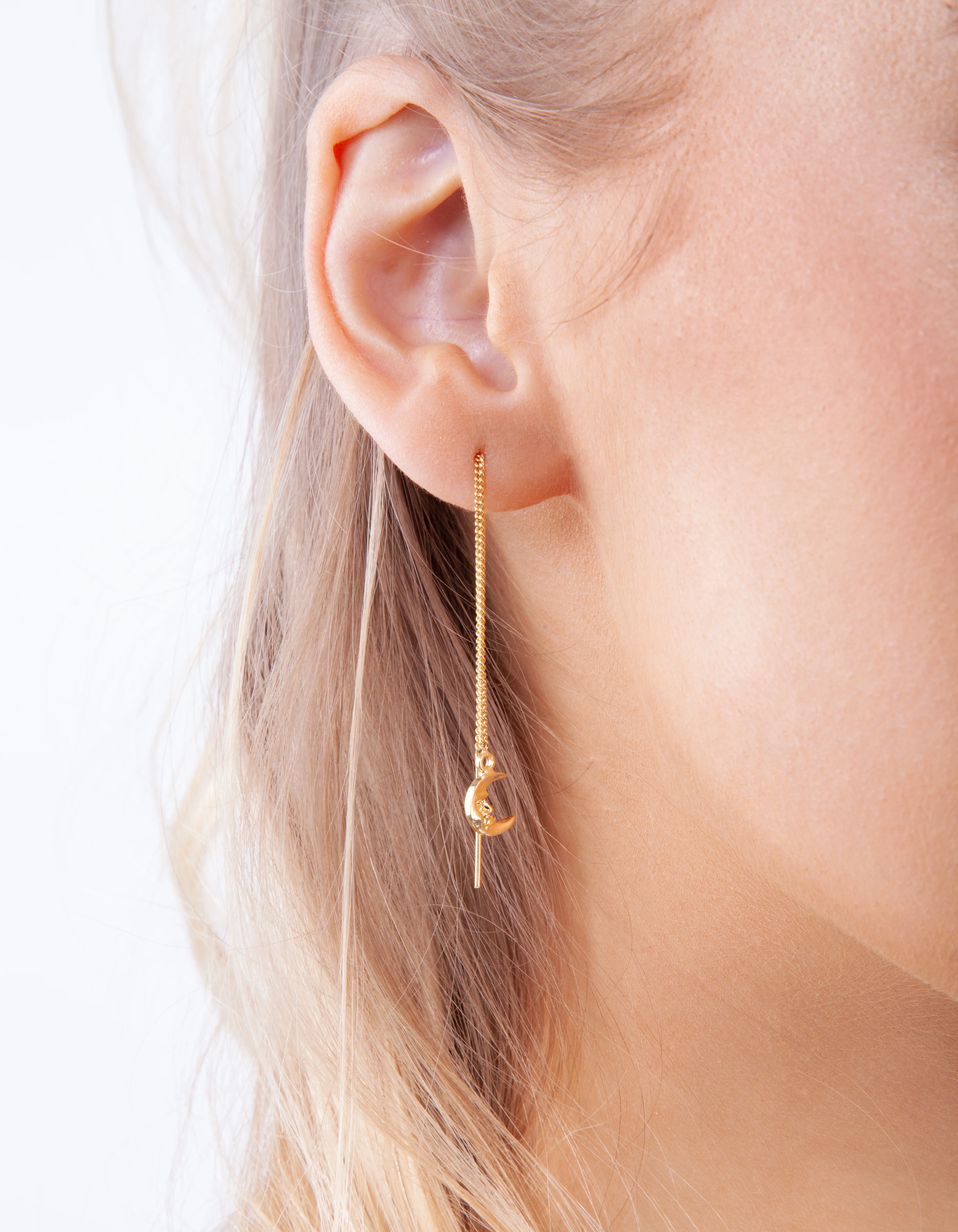 Gold Plated Sterling Silver Moon Thread Earrings - Image 4