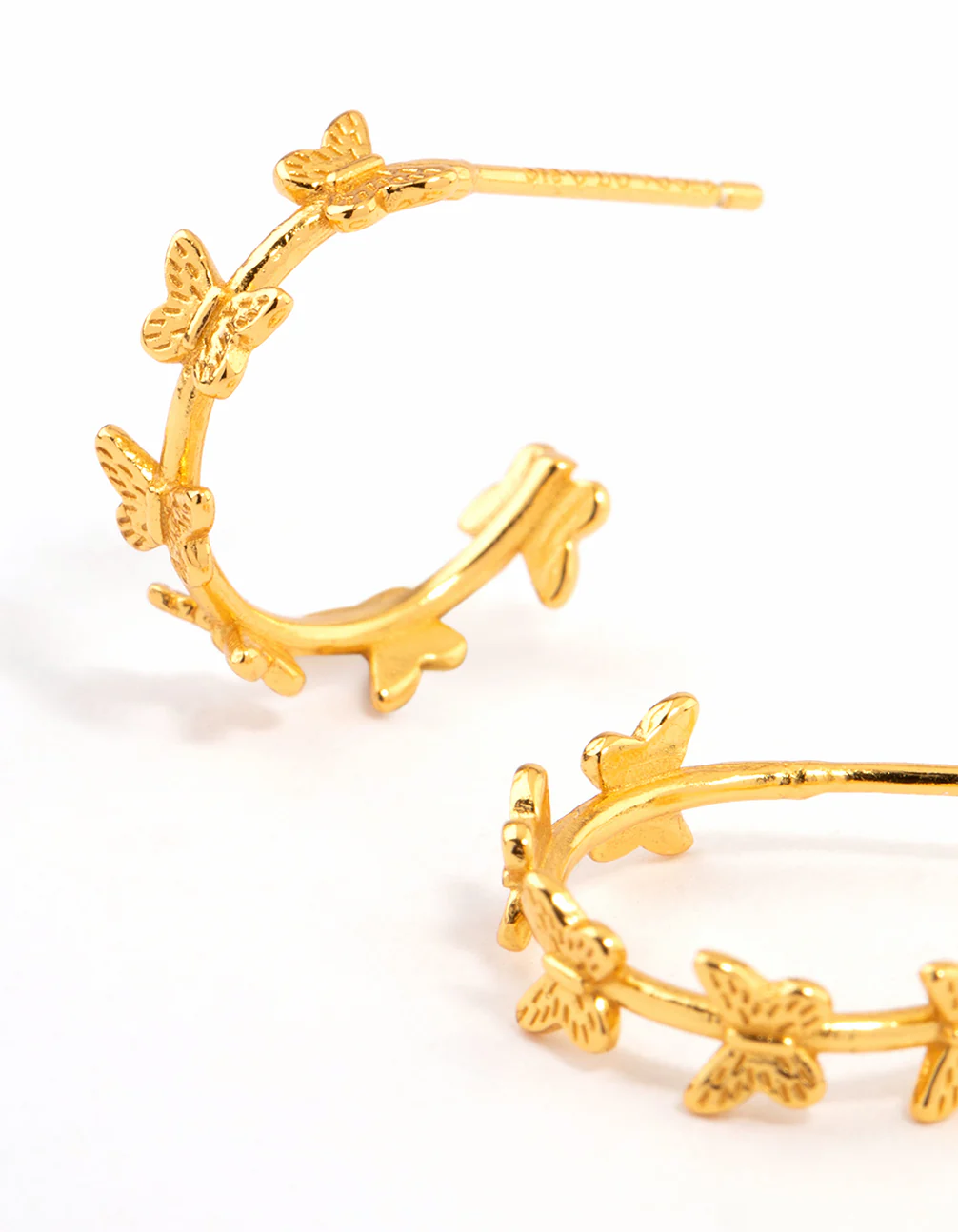 Gold Plated Sterling Silver Multi Butterfly Hoop Earrings - Image 2