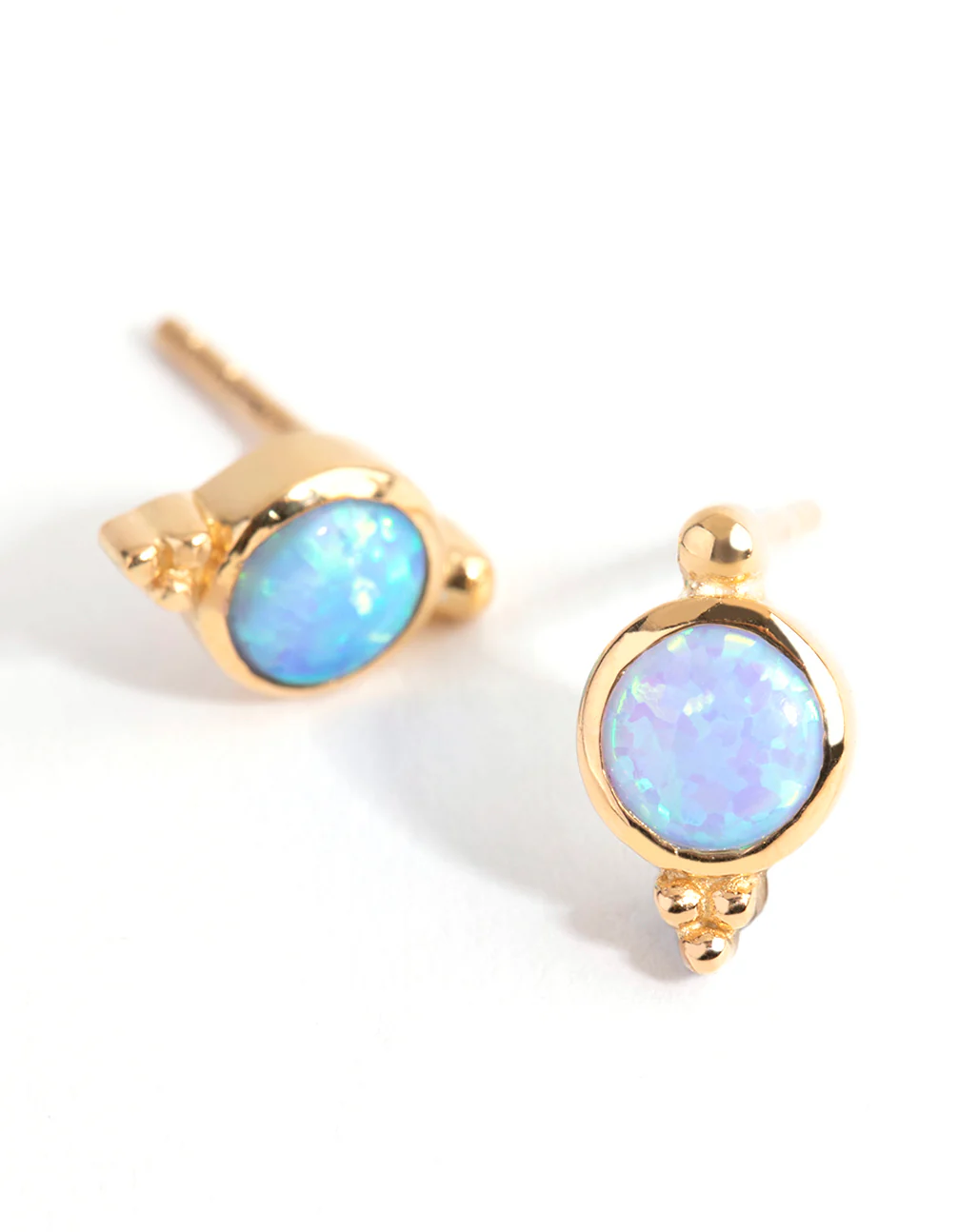 Gold Plated Sterling Silver Blue Synthetic Opal Stud Earrings - Image 3