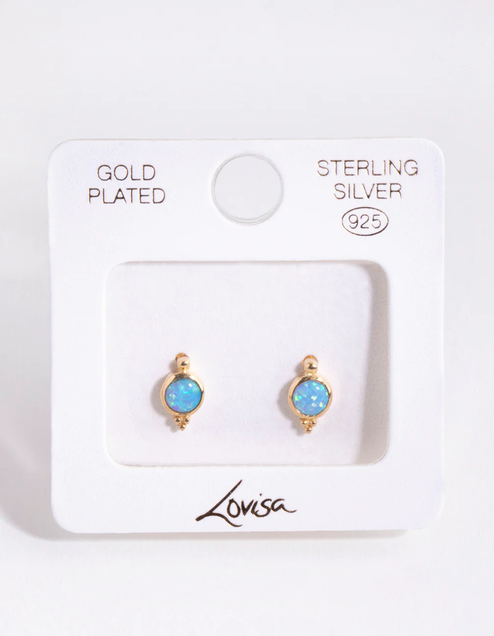 Gold Plated Sterling Silver Blue Synthetic Opal Stud Earrings - Image 4